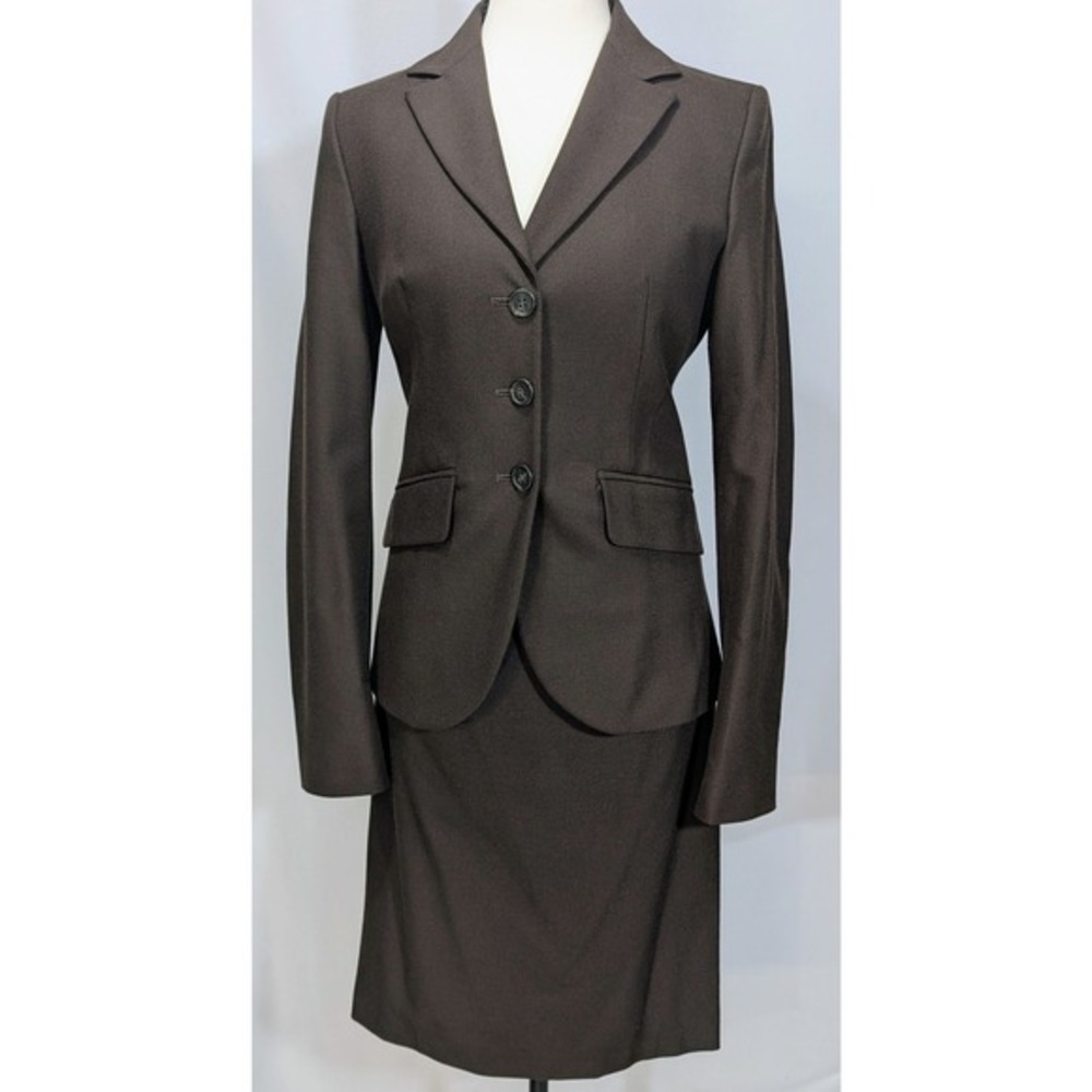 Benetton Vintage 90s Brown Skirt Suit 2 Pc‎ poly/viscose Blend Career Size 40